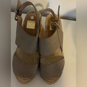 KANNA Tan Suede Leather Wedge Heel Women's Espadrille Sandal Shoes Size 9.5